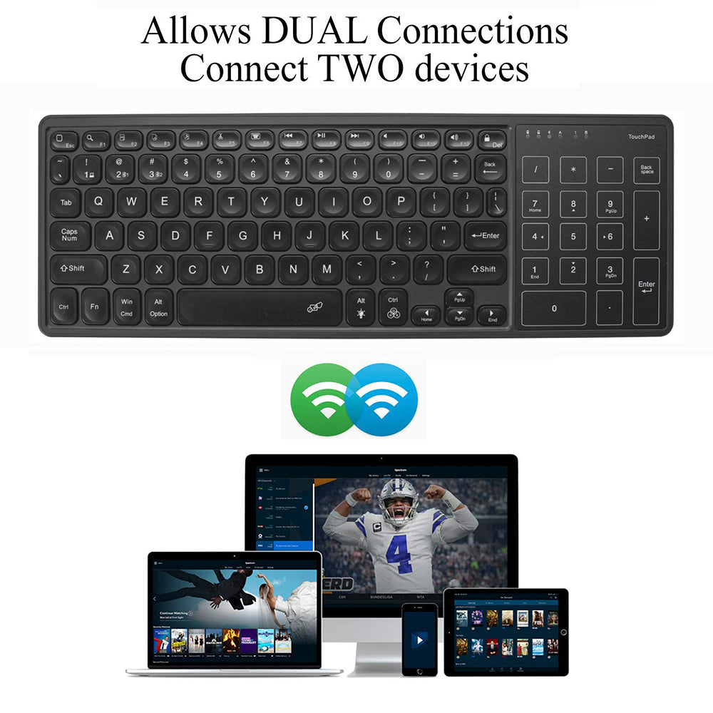 Backlit Wireless Keyboard with Touchpad and Rechargeable Battery