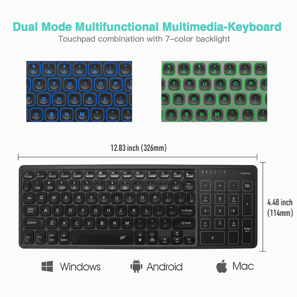 Backlit Wireless Keyboard with Touchpad and Rechargeable Battery