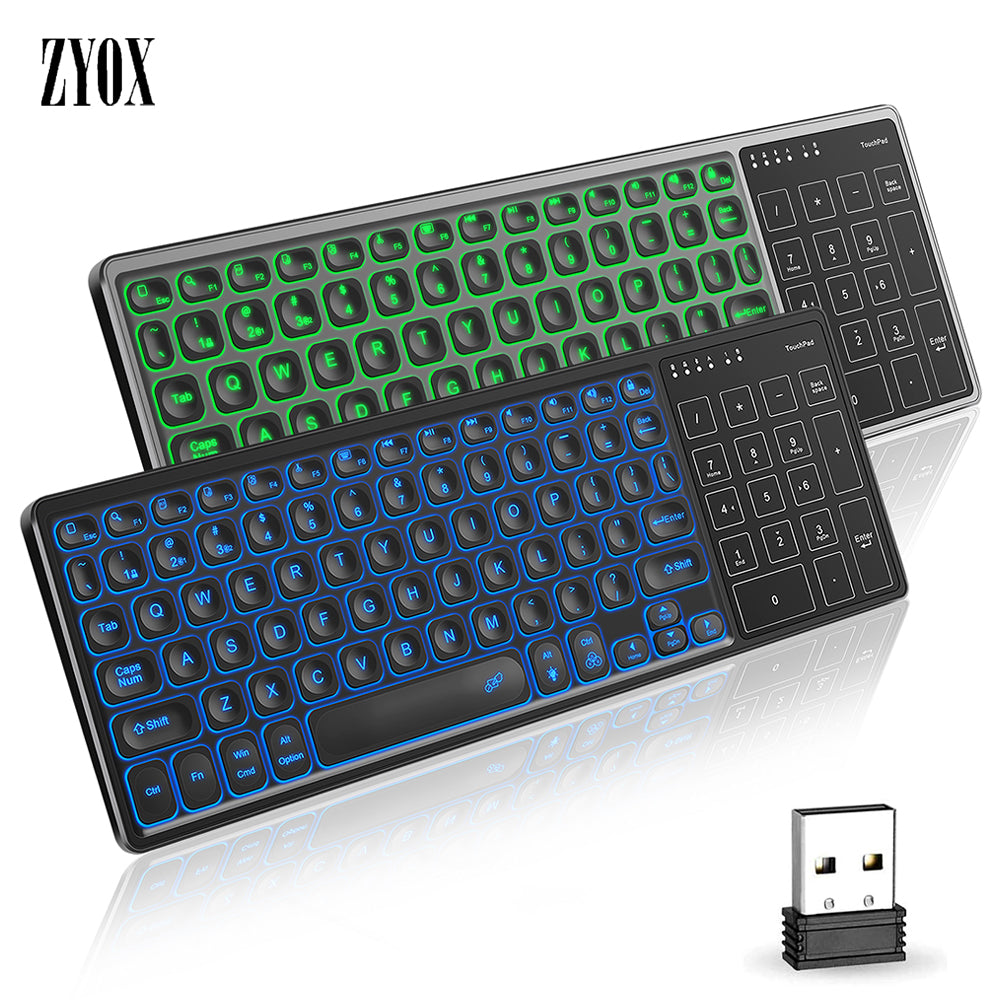 Backlit Wireless Keyboard with Touchpad and Rechargeable Battery